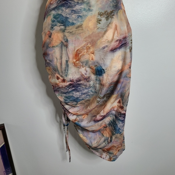 Multi Renaissance Print One Shoulders Ruched Dress - Picture 5 of 15